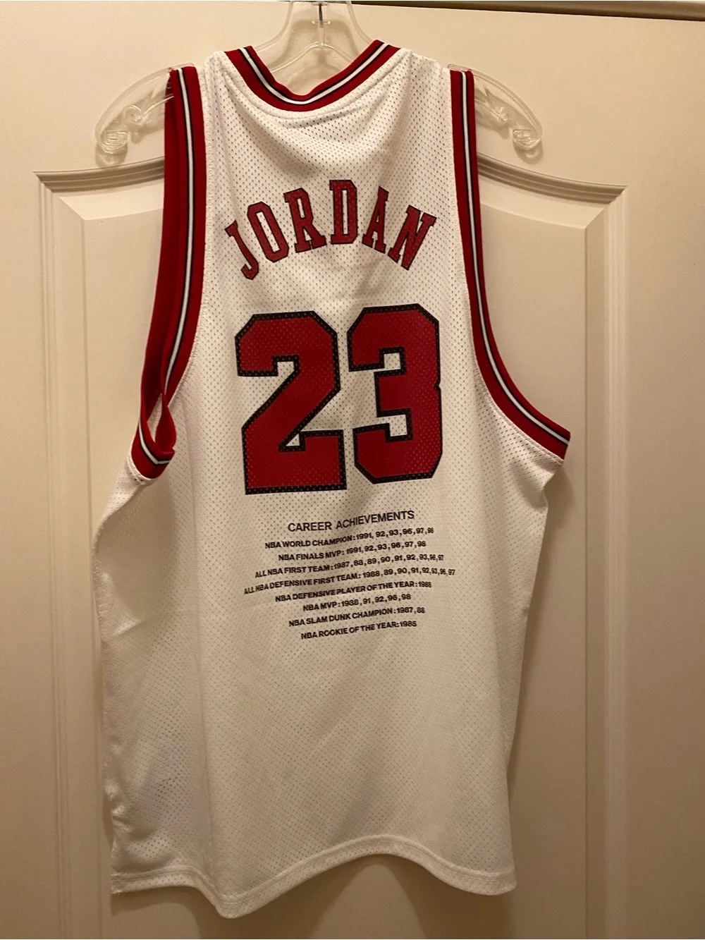 Jordan White Basketball Jersey Patch with Black & Red Accents